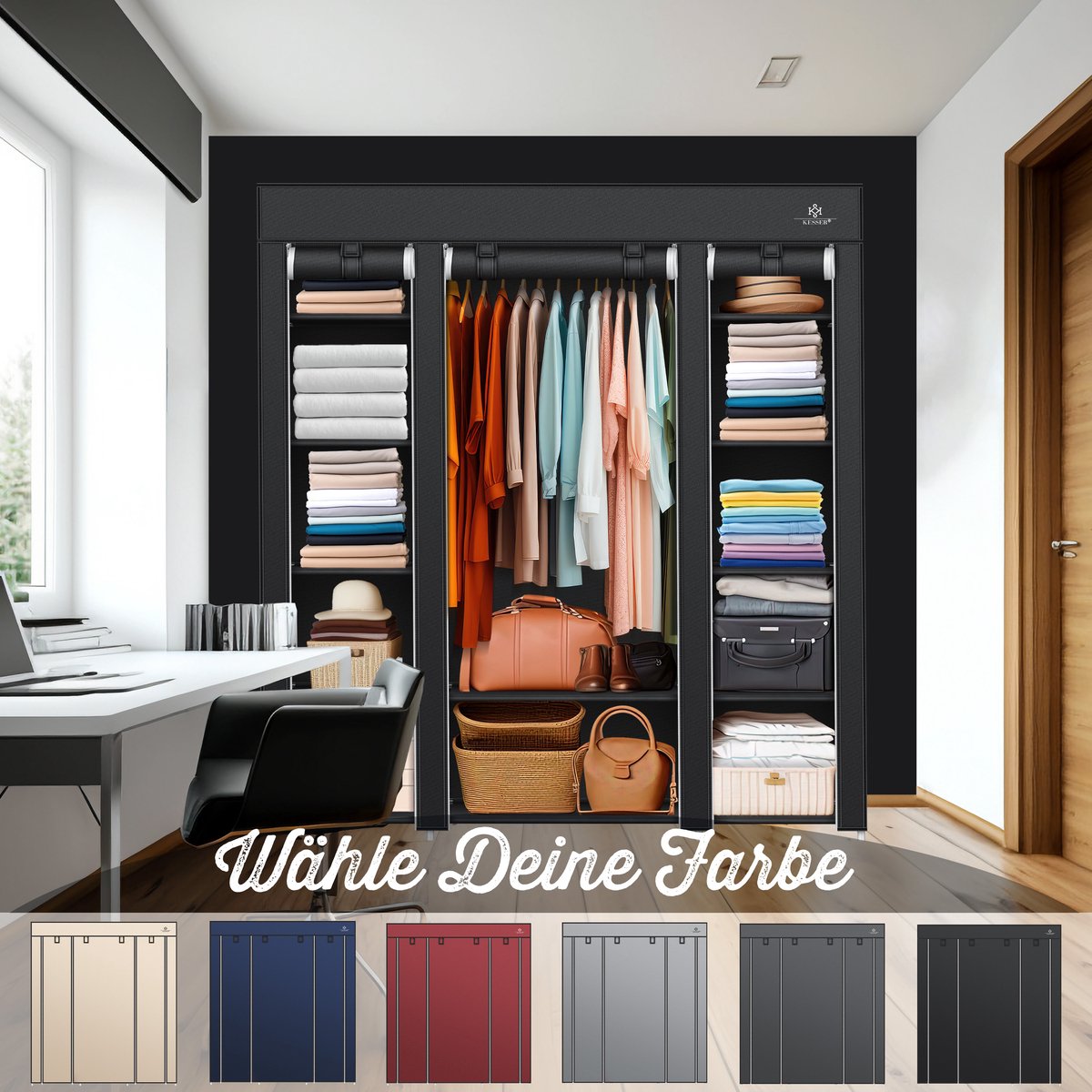 KESSER® Kledingkast - Opvouwbaar - 150x45x175cm - Zwart