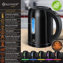 Waterkoker met temperatuurregeling - RVS - 1.7L - 2200W - Zwart