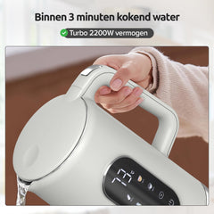 Waterkoker met Temperatuurregeling - Warmhoudfunctie - RVS - Dubbelwandig - Elektrisch - 1.7 Liter - 2200W - Crème - Olvy