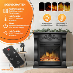 KESSER® Sfeerhaard Elektrisch Haard 1800W met LED Vlammen Dimbaar - Electrische Kachel met Timer & Afstandsbediening - Elektrische Verwarming met Thermostaat - Villa Zwart