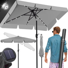 KESSER® Parasol LED Solar Stokparasol met Zwengel Incl. 2in1 Beschermhoes Transporttas, Tuinparasol, Parasol voor Balkon Tuin & Terras Verstelbaar Buigbaar Balkonparasol - Hoekig, Lichtgrijs