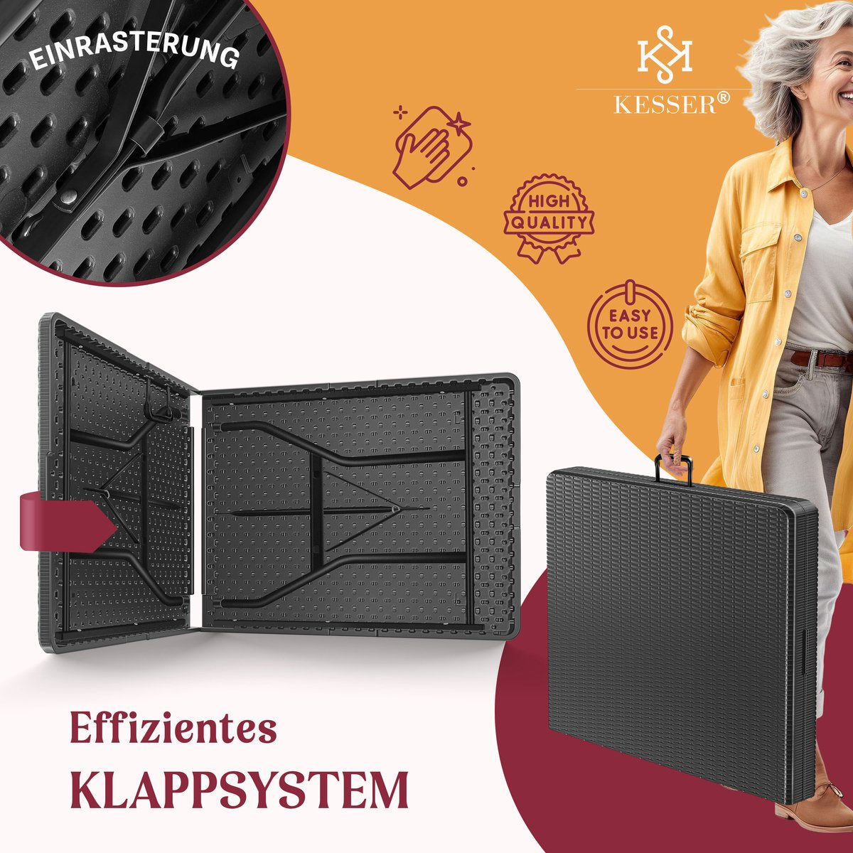 KESSER® Inklapbare Tafel 180x75x73cm Vouwtafel Kunststof - Campingtafel Klaptafel Geschikt voor 8 Personen voor Tuin, Terras en Balkon inclusief Draaggreep - Antraciet