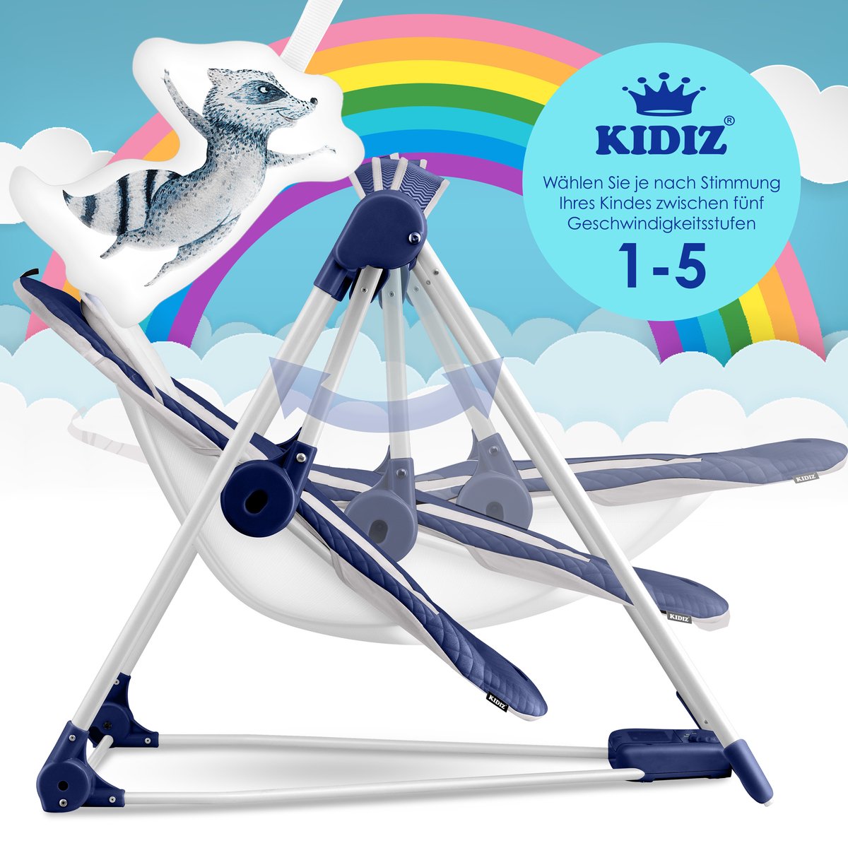Wipstoel - Babyschommel - Baby Swing -  max 9kg - Blauw - KIDIZ®