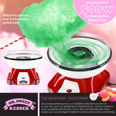 KESSER® Suikerspinmachine - Retro - 500W - Rood/Wit •
