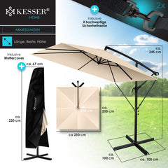 KESSER® Parasol Rechthoekig - Verstelbaar - Ø250cm - Beige
