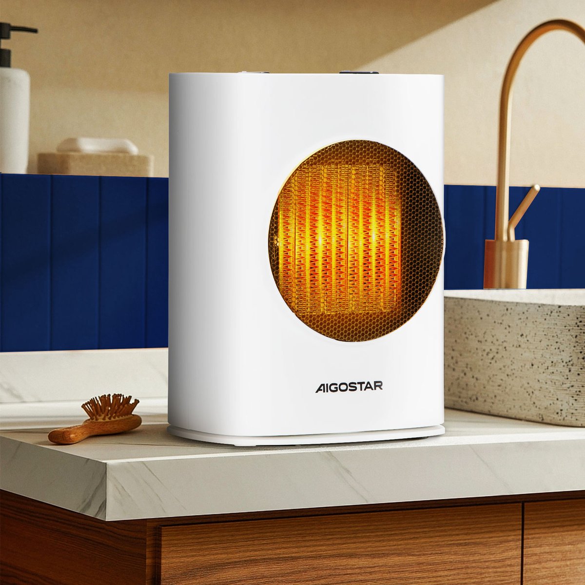 Aigostar David Elektrische Kachel - Verstelbare Thermostaat - Dubbele knop - 90°Bereik - Tot 20㎡ - Wit - 30L6A •