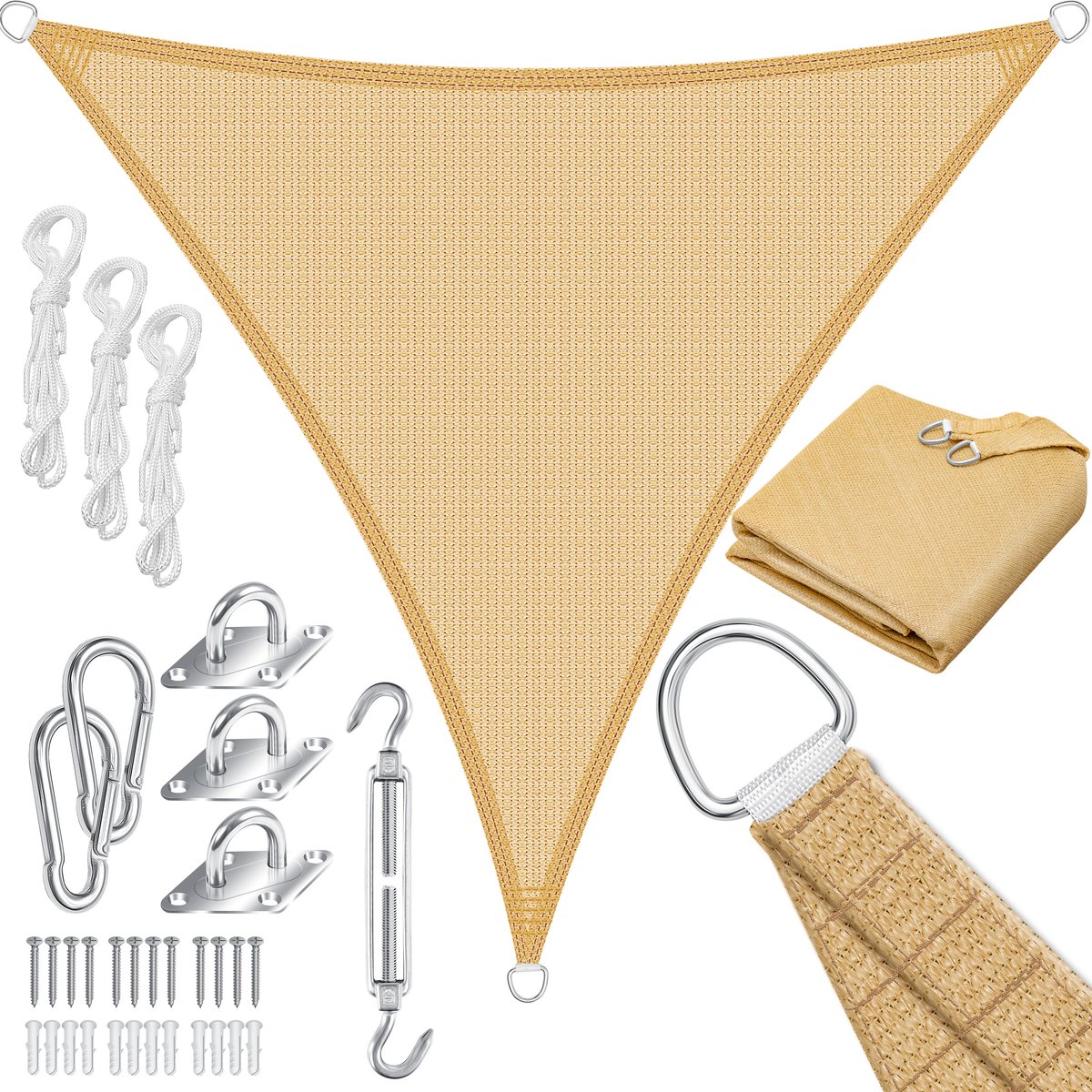 KESSER® Schaduwdoek 3x3x3m - Zonnezeil - Waterafstotend - Zand