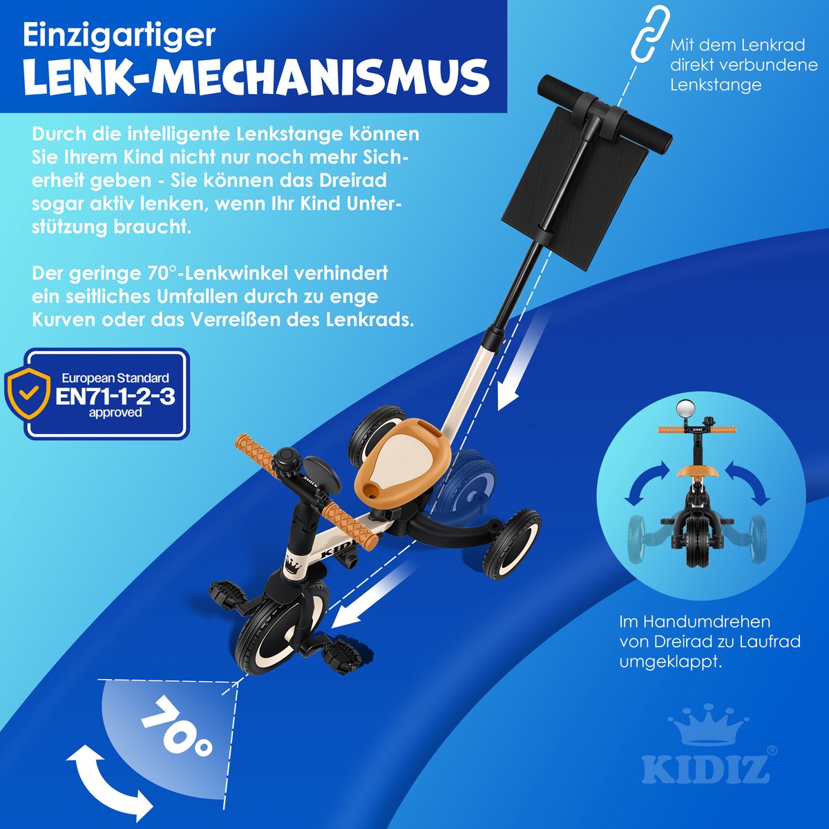 KIDIZ® Loopfiets 6in1 - Driewieler - Kinderfiets - 1-5 Jaar - Beige