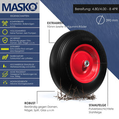 MASKO® Kruiwagenwiel Massief - 4.80/4.00-8 Ø 390mm - Zwart