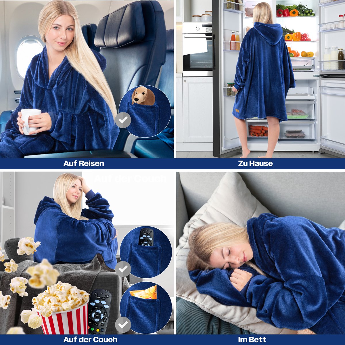 KESSER® Oversized Oodie - Fleece Deken met Mouwen | Draagbare Deken - Snuggle Hoodie | Plaid Knuffeldoekje - Marineblauw