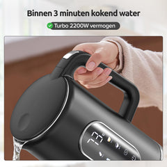 Waterkoker met temperatuurregeling - Warmhoudfunctie - RVS - 1.7L - 2200W - Zwart - Olvy