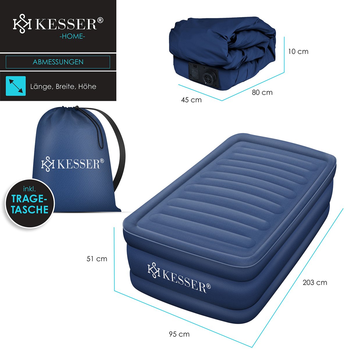 KESSER® Luchtbed - Opblaasbaar Matras - Elektrische Pomp - Blauw •