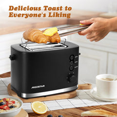 Aigostar 30J4R - Broodrooster - Retro - Toaster - 6 Warmteniveaus - 2 Extra Brede Sleuven - 800W - Zwart