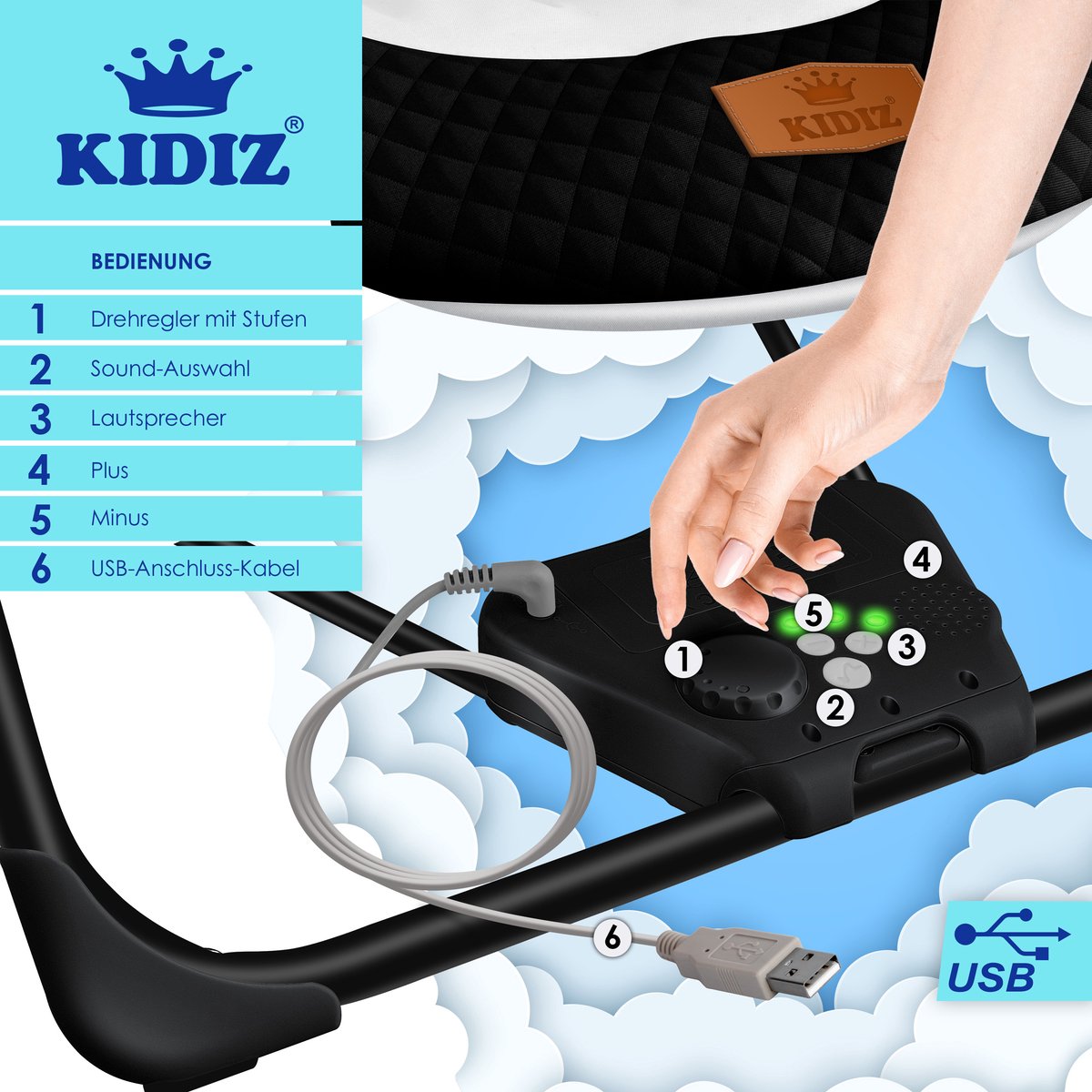Wipstoel - Babyschommel - Baby Swing -  max 9kg - Zwart - KIDIZ®