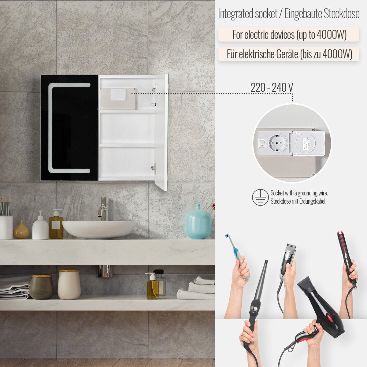 Aquamarin Badkamerspiegel met LED Verlichting - Medicijnkast - Dimbaar