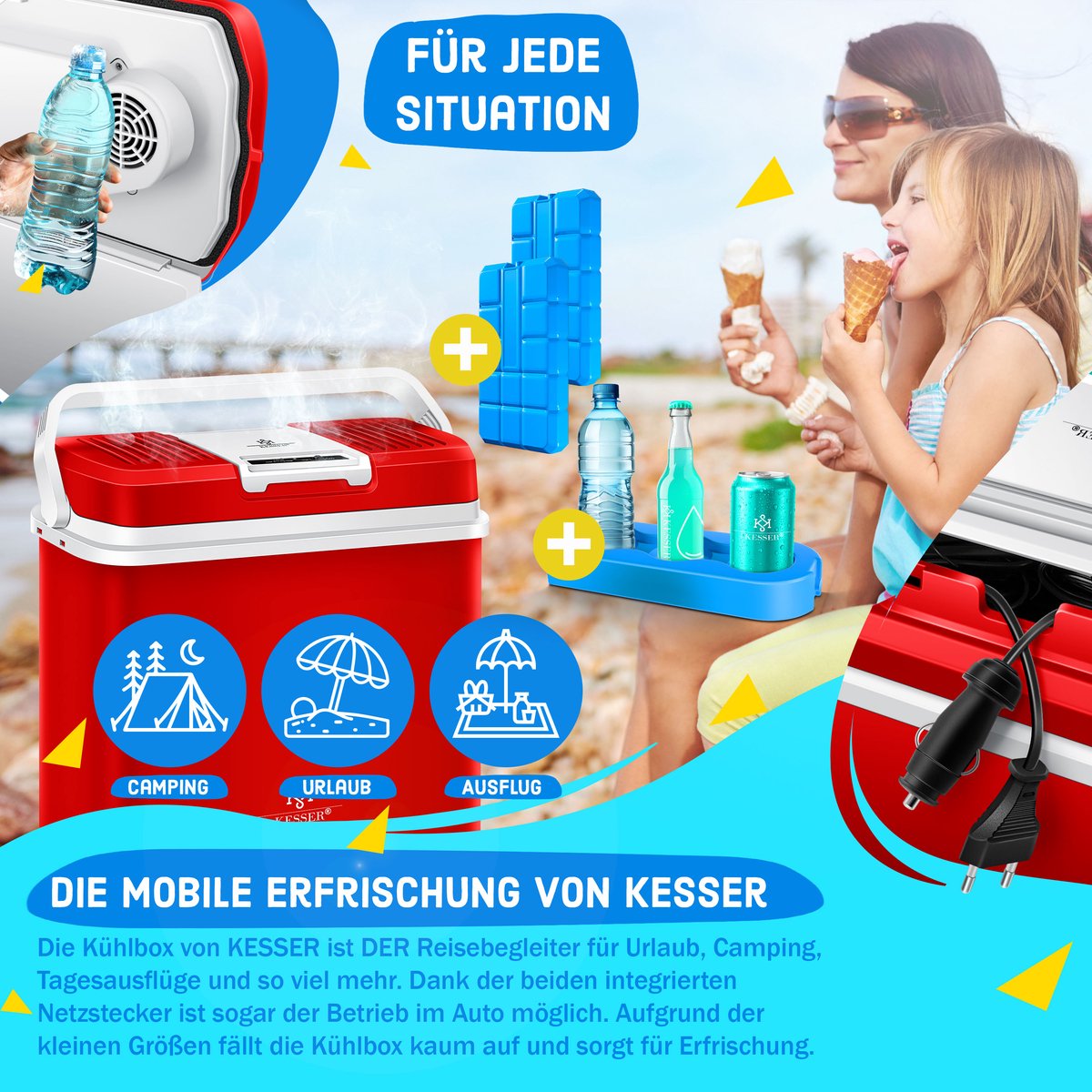 KESSER® Thermo-Elektrische Koelbox – 24L – 12V/230V – Rood •