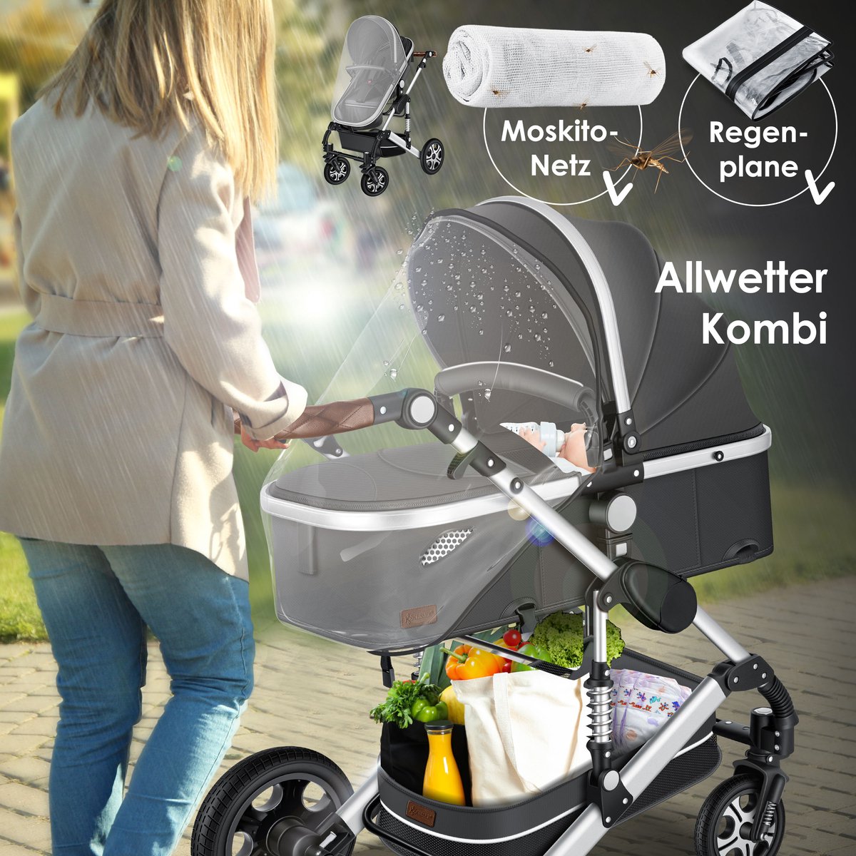 Kinderwagen 3 in 1 - Buggy - Wandelwagen - Kinderbuggy - Grijs - KESSER®