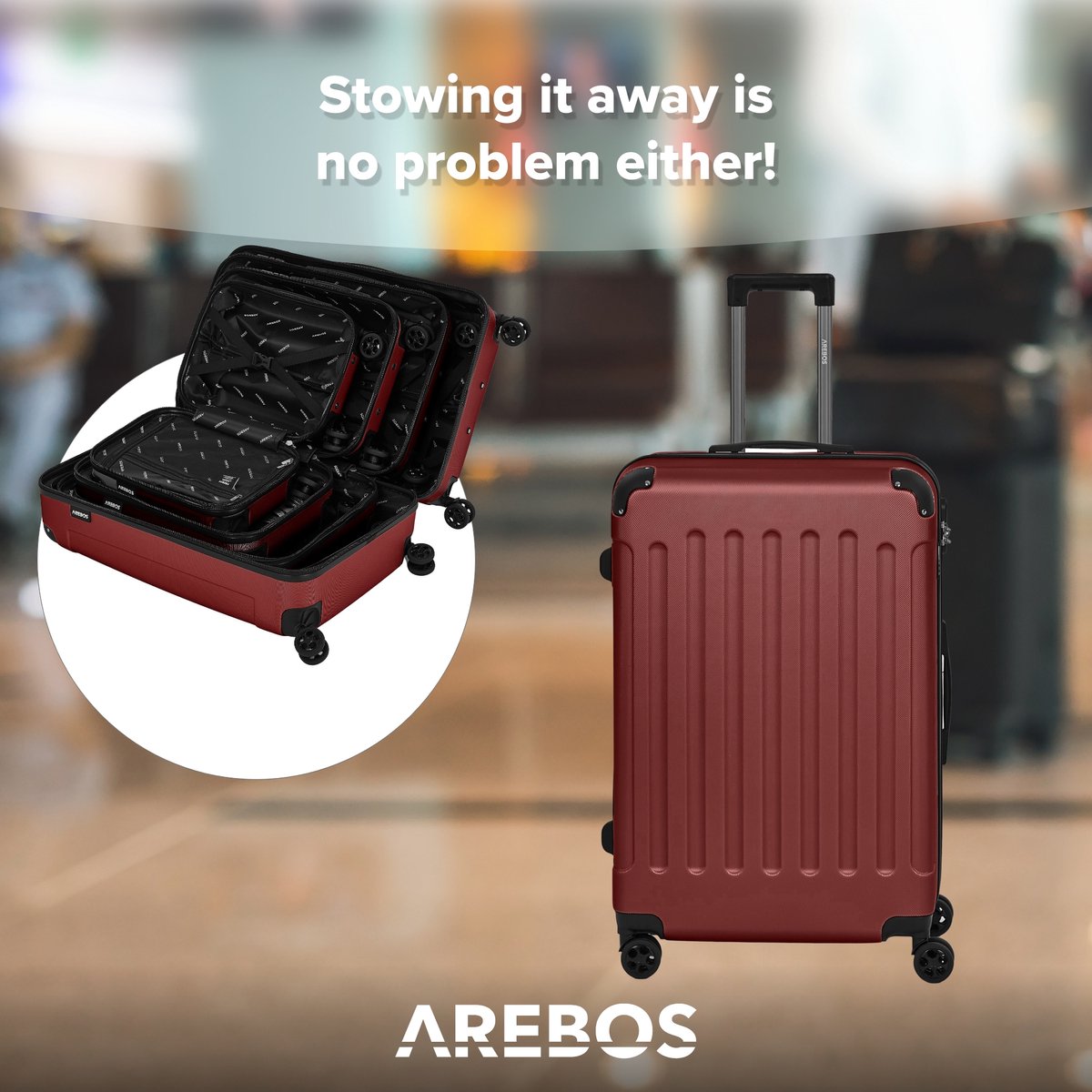 AREBOS Set van 4 reiskoffers Hard-shell koffers Set koffers S-M-L-XL Rood