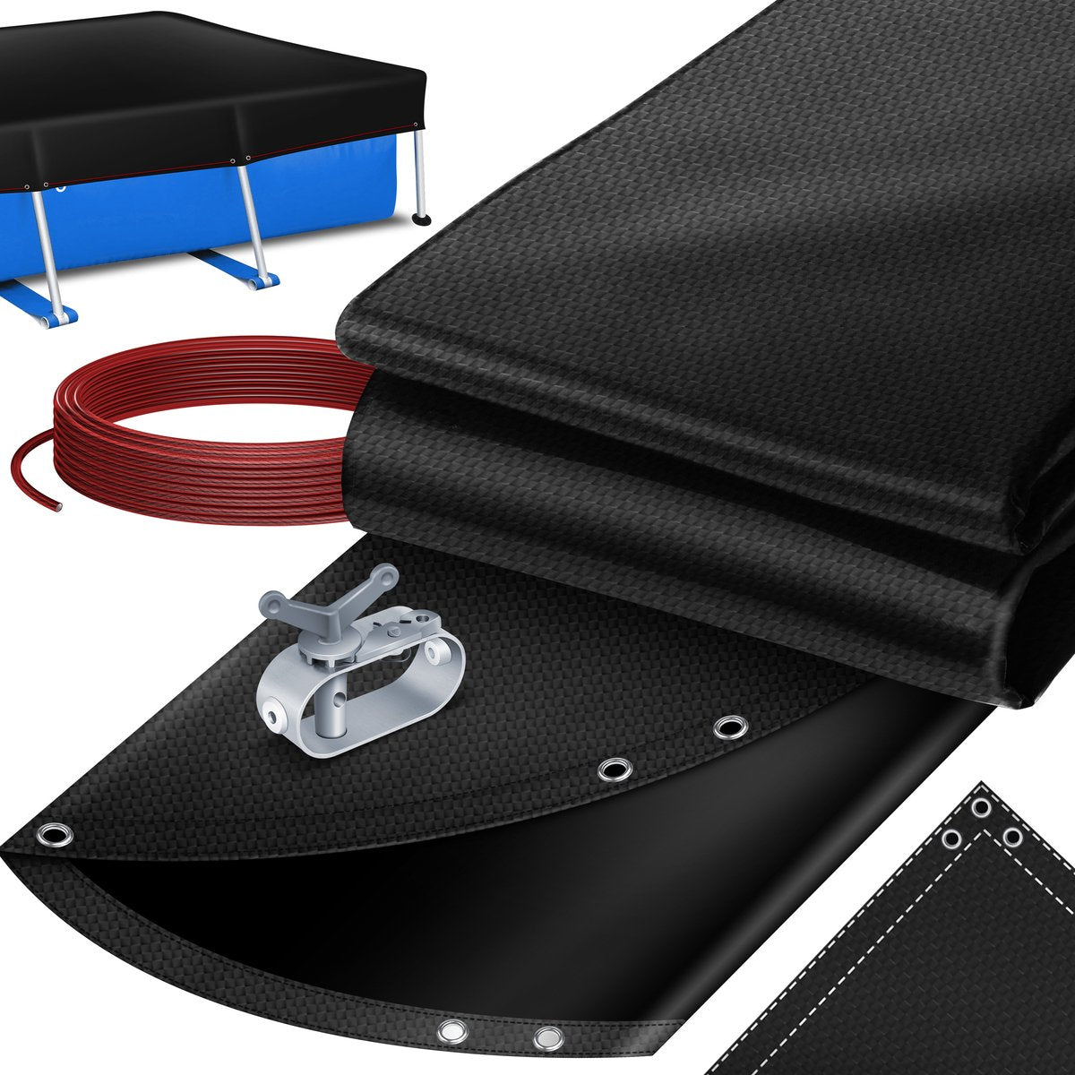 KESSER® Zwembad zonnezeil - Afdekzeil - 450x220cm - Zwart