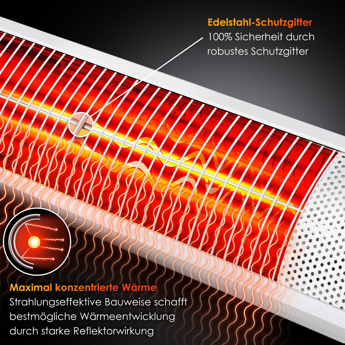 KESSER® Infraroodstraler / Infrarood Stralingsverwarming 3000W IR Gastro Bar Incl. LED Licht Patio Heater Met WiFi & Afstandsbediening incl. Beschermhoes Infrarood Heater Kwarts Heater Patio Heater Wand Heater - Wit