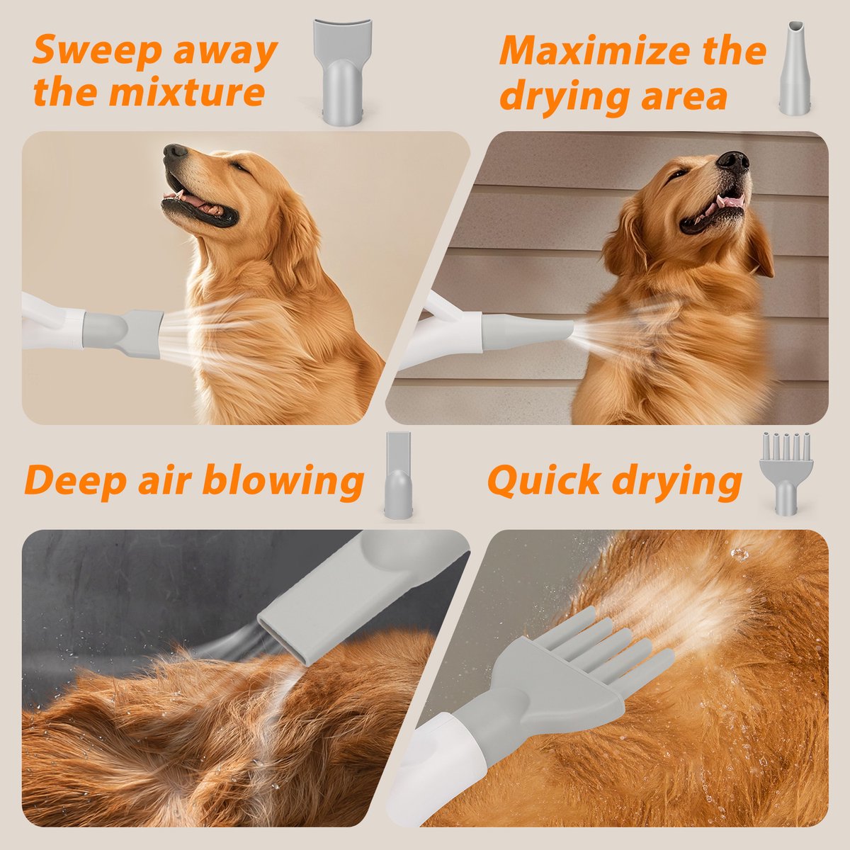 Nobleza 2FT - Professionele Hondenföhn met 4 Opzetstukken - Waterblazer voor honden - Stil Design