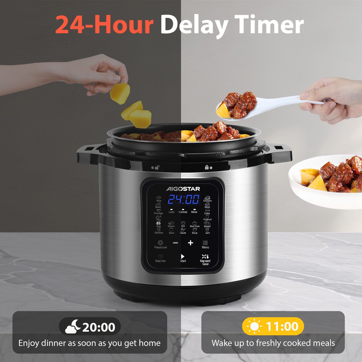 Aigostar Snelkookpan Multicooker - 6 Liter - Slow Cooker - Rijstkoker - Stomer