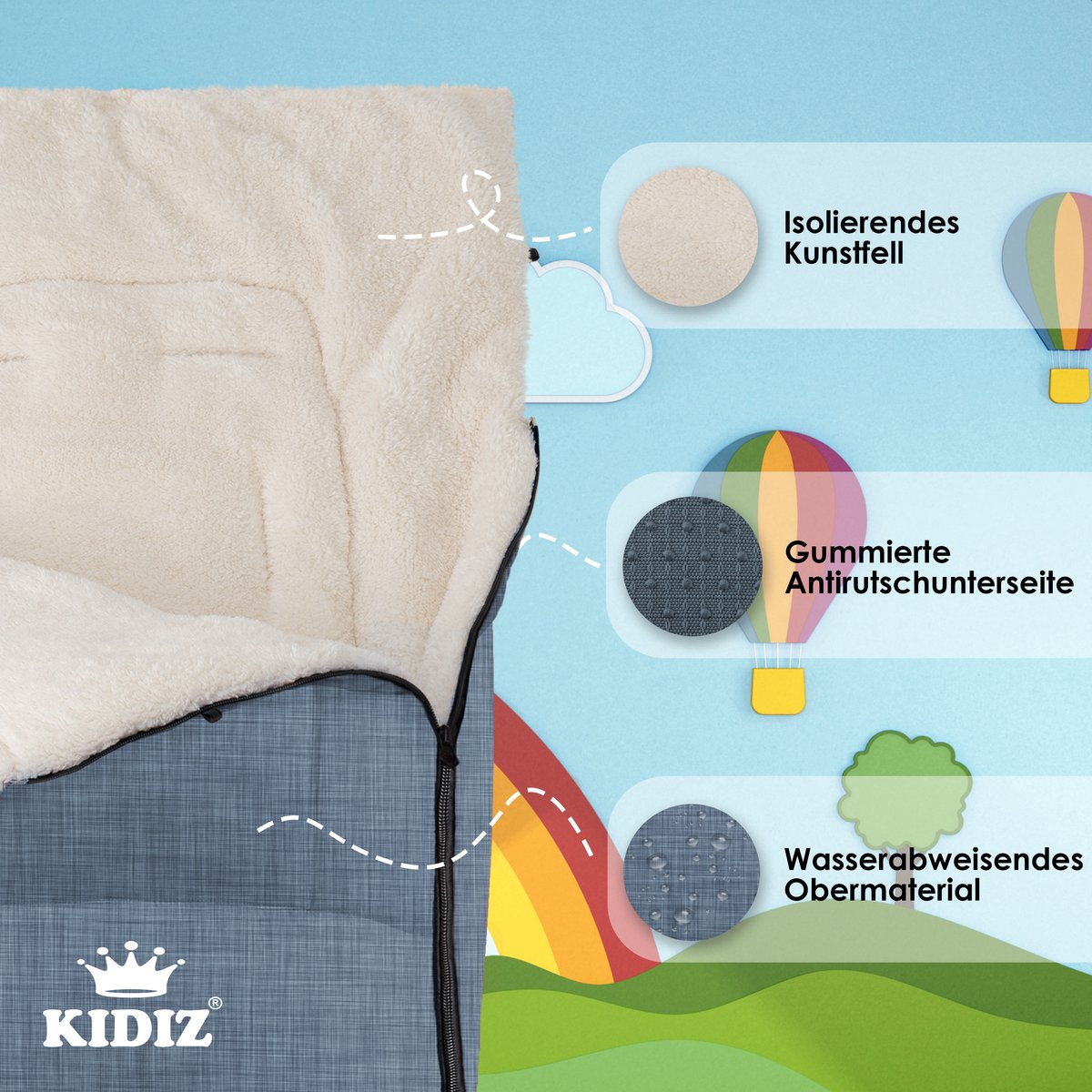 KIDIZ® Voetenzak voor Autostoeltje en Buggy - Baby Slaapzak - Jeans-Grijs