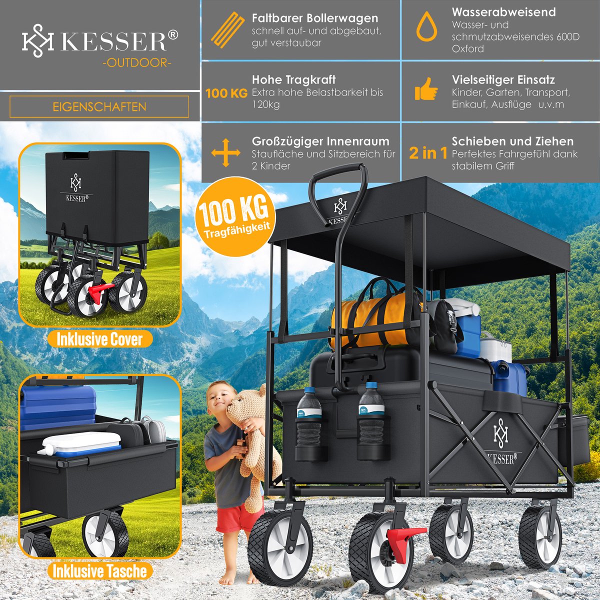 KESSER® Bolderkar - Opvouwbaar - Bolderwagen - Zwart