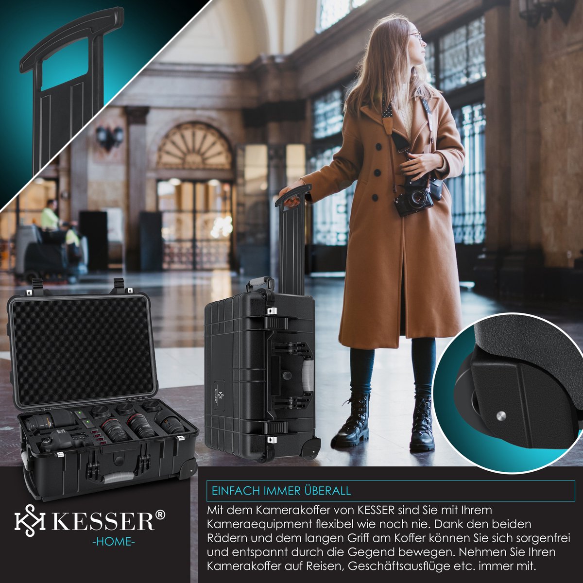 KESSER® Camera Koffer met Wielen - Weerbestendig - Zwart