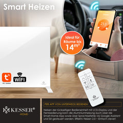 KESSER® Elektrische Kachel 520W Infrarood Verwarmingspaneel Aluminium - Infraroodverwarming Energiebesparing 2-in-1 Staande & Muurmontage Verwarming met Thermostat + open raam detectie + Afstandsbediening & APP-bediening - Wit