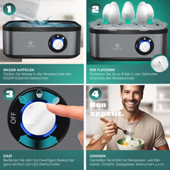 KESSER® Eierkoker - 8 Eieren - 500W - BPA-vrij - Antraciet