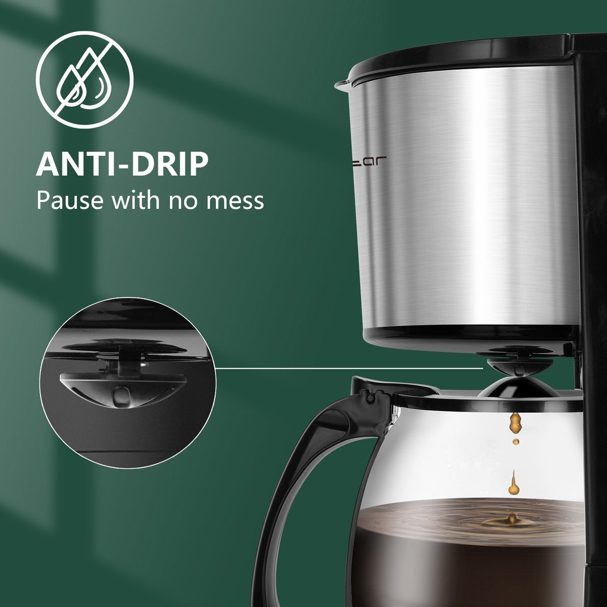 Aigostar Benno - Koffiezetapparaat - Filterkoffie - 12 kopjes - Koffiemachine - met Glazen Kan - Digitaal Display, Timer en Warmhoudplaat - Zwart/RVS •