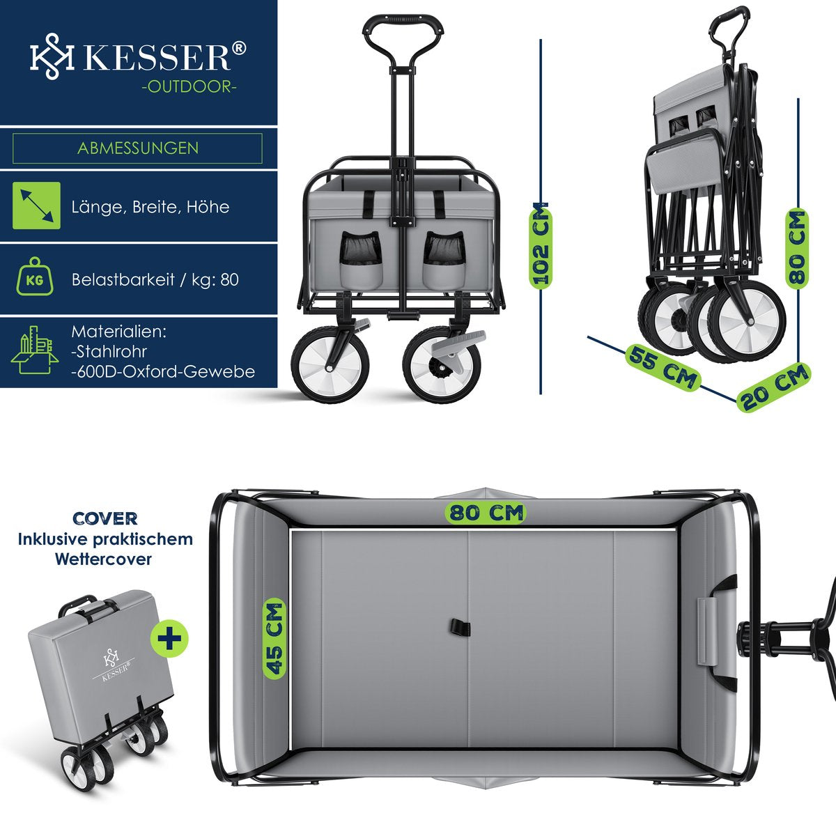 KESSER® Bolderkar - Opvouwbaar - Bolderwagen - Grijs