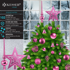 Kerstballen plastic 102-delige Kerstversiering Set - Kerstboomversiering Kerstboom Decoratie - Roze - KESSER®