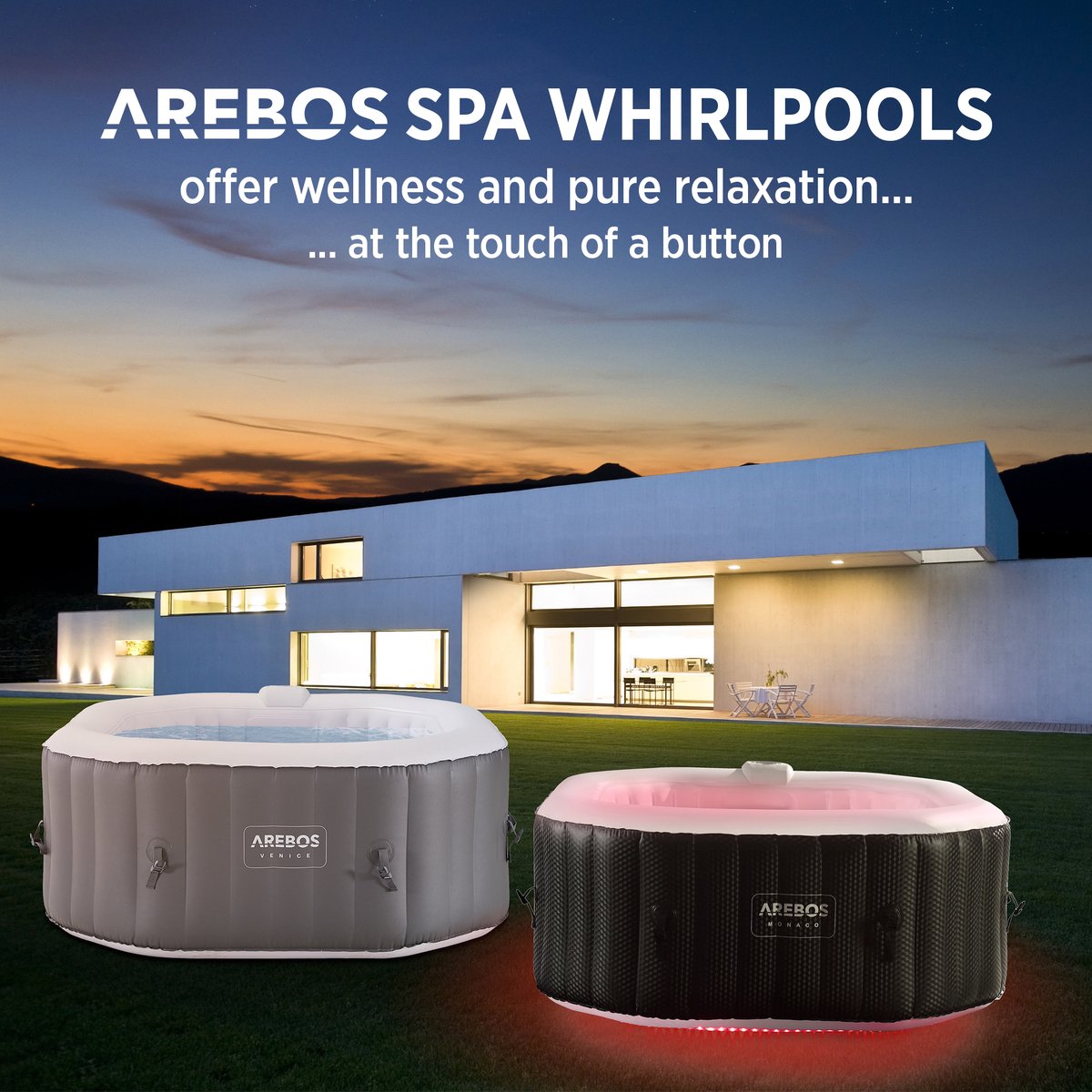AREBOS Bubbelbad Voor 4 personen - Hottub - met Accessoires - met LED