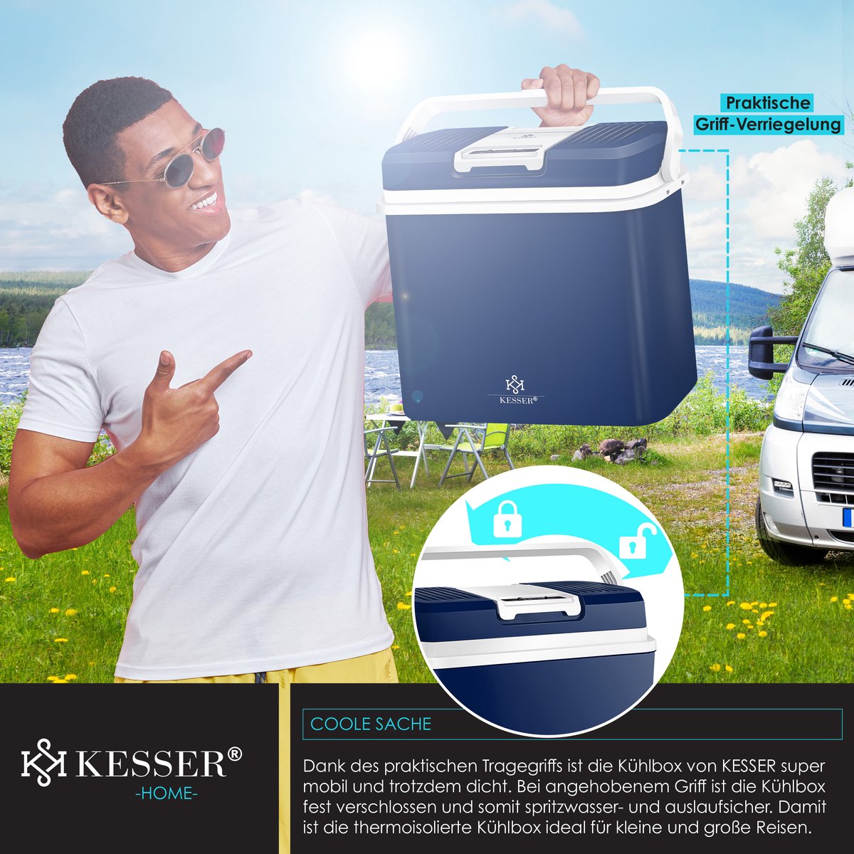 KESSER® Thermo-Elektrische Koelbox – 24L – 12V/230V – Marineblauw