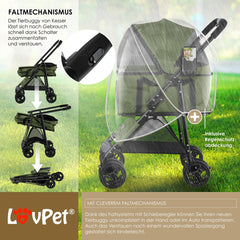 LOVPET® Hondenbuggy 2in1 Huisdieren Wandelwagen Buggy met Transporttas Opvouwbaar tot 20 kg Hondenwandelwagen met Gaasramen & Regenhoes Jogger Kattenbuggy voor Kleine Honden Katten Hondenbox - Khaki