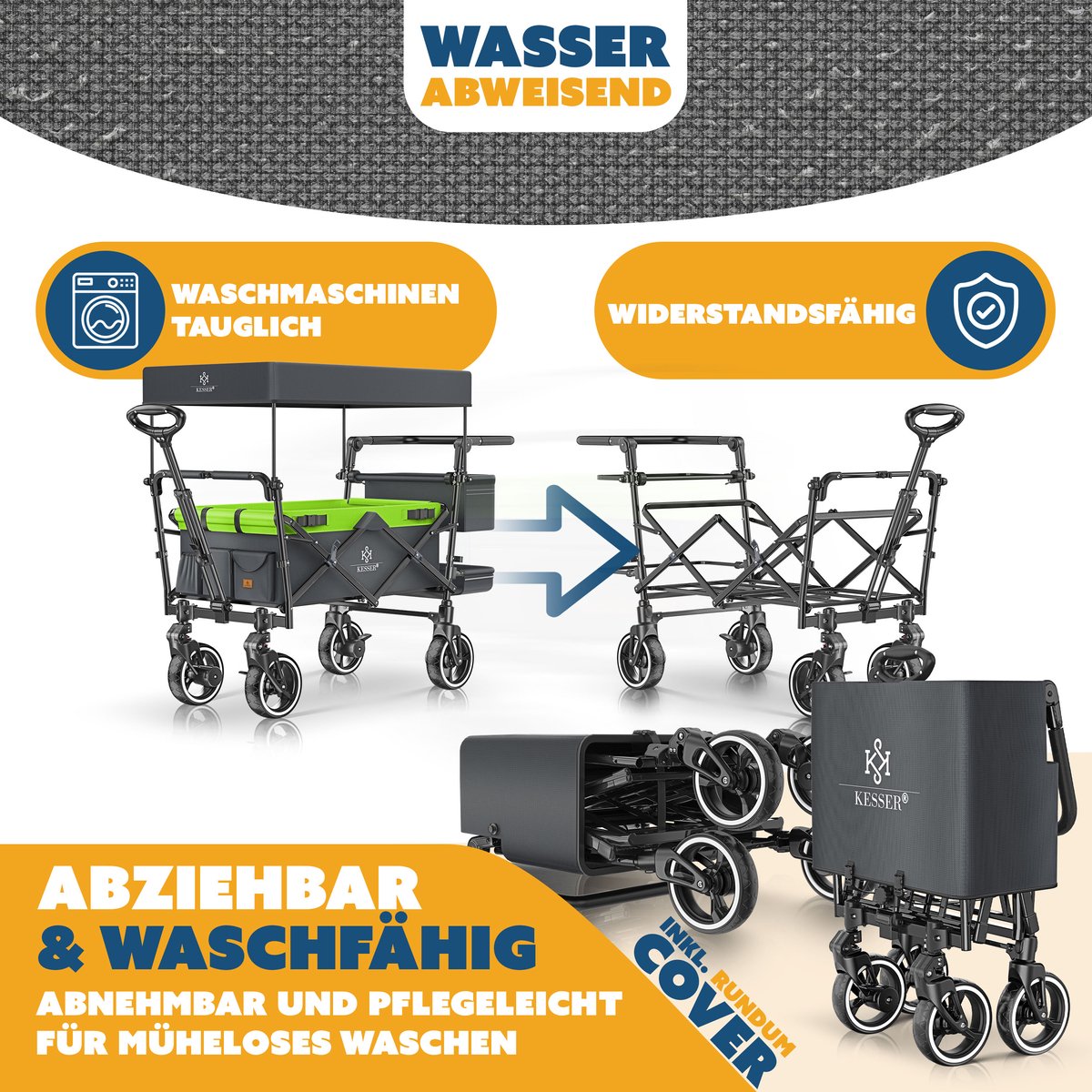 KESSER® Bolderkar GTS-9100 opvouwbaar met Dak tot 80 kg draagvermogen - Antraciet / Neongroen
