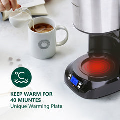 Aigostar Benno - Koffiezetapparaat - Filterkoffie - 12 kopjes - Koffiemachine - met Glazen Kan - Digitaal Display, Timer en Warmhoudplaat - Zwart/RVS •