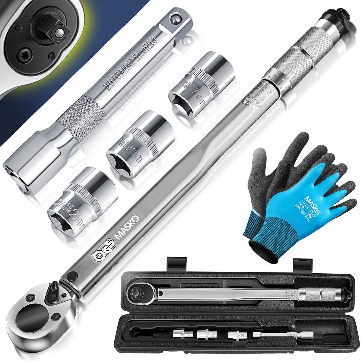 MASKO® Momentsleutel - 6-delig set - 40-210Nm - Zilver