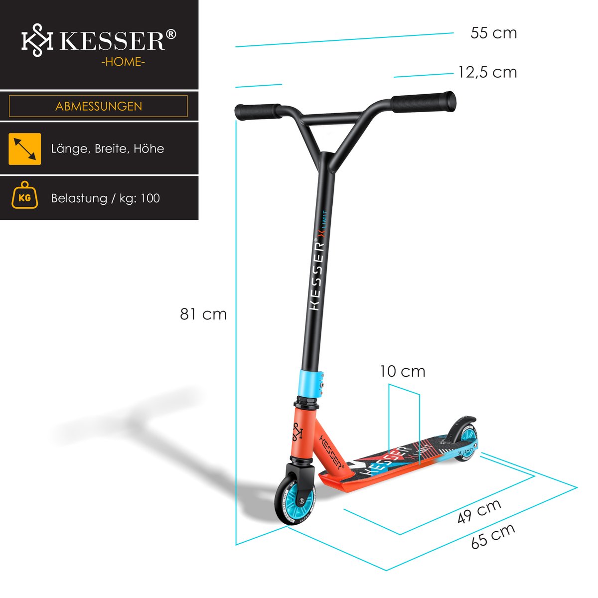 KESSER® X-Limit Stuntstep voor Volwassenen en Kinderen - Step Opvouwbaar en Verstelbaar in Hoogte - Kinderstep met PU Wielen - Rood / Lichtblauw