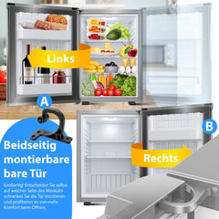 KESSER® Koelkast Tafelmodel 40L - Mini Koelkast Vrijstaand stil en afsluitbaar, LED-verlichting incl. 4 legplanken - Zilver