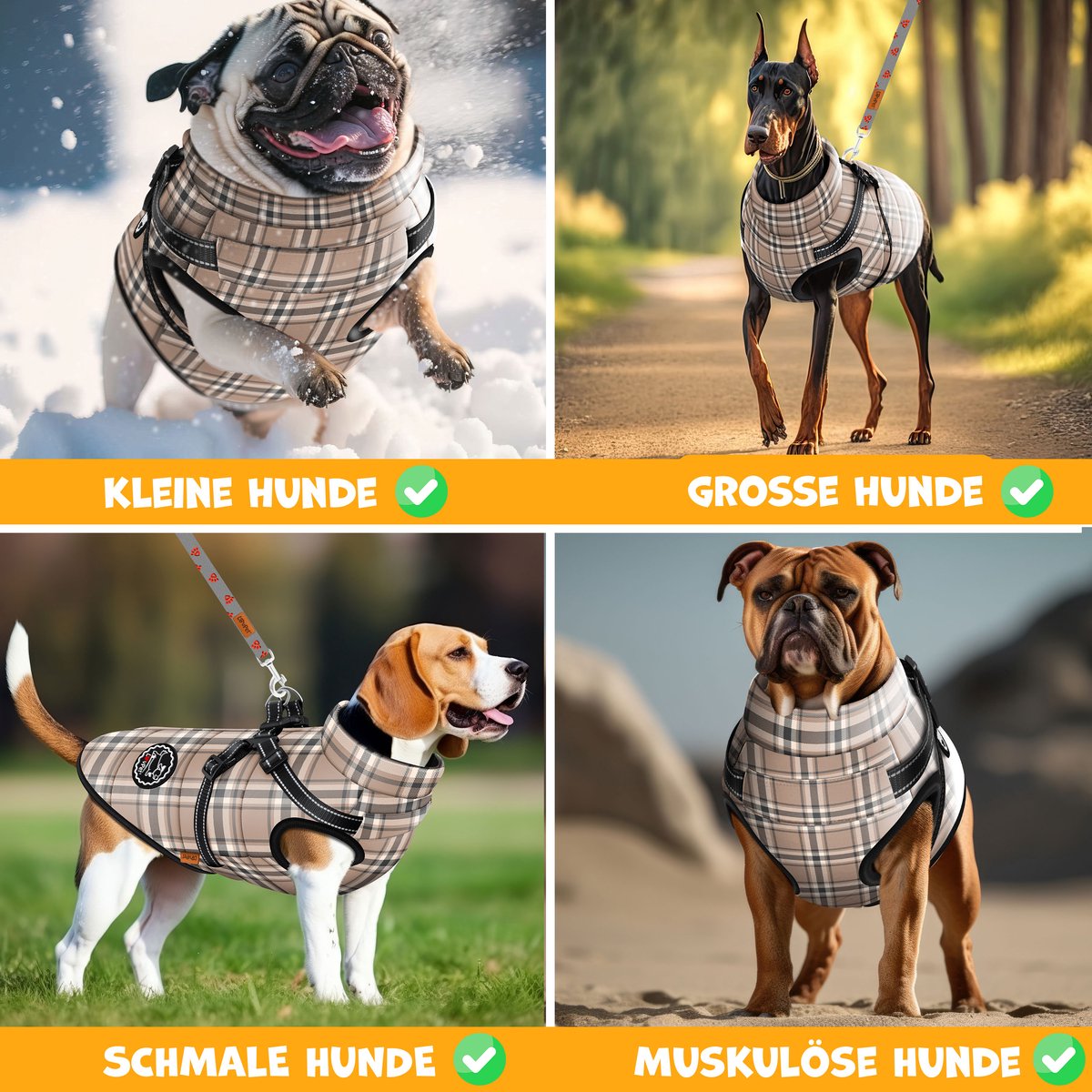 LOVPET® Hondenjas Hondenvacht met Harnas Waterafstotend, incl. 45 Stuks Poepzak + Dispenser, Winter Vest Hond Waterdicht Gevoerd, Gewatteerd Vest Met Borstband, Reflectoren, D-Ring - Beige / XL