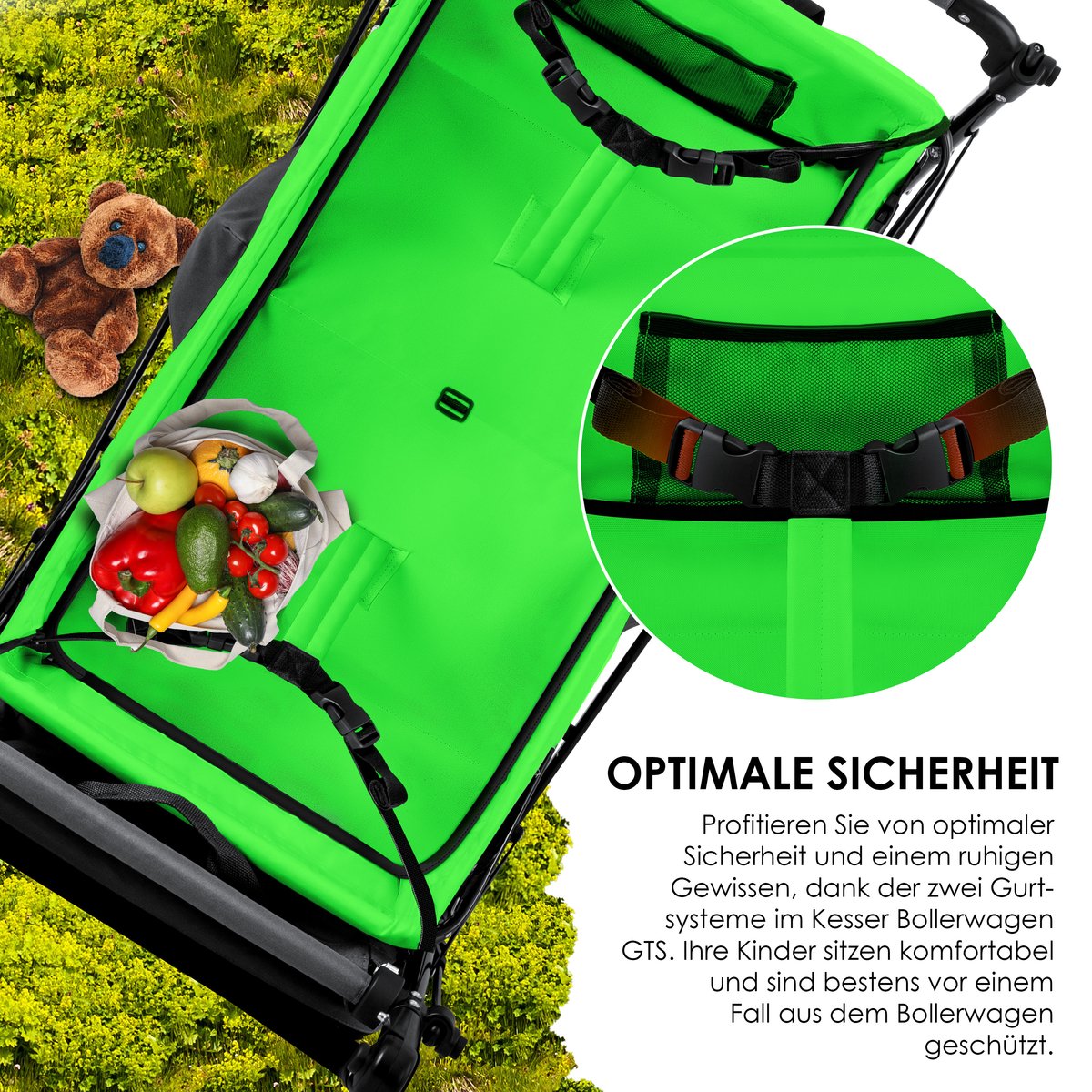 KESSER® Bolderkar GTS-9100 opvouwbaar met Dak tot 80 kg draagvermogen - Antraciet / Neongroen