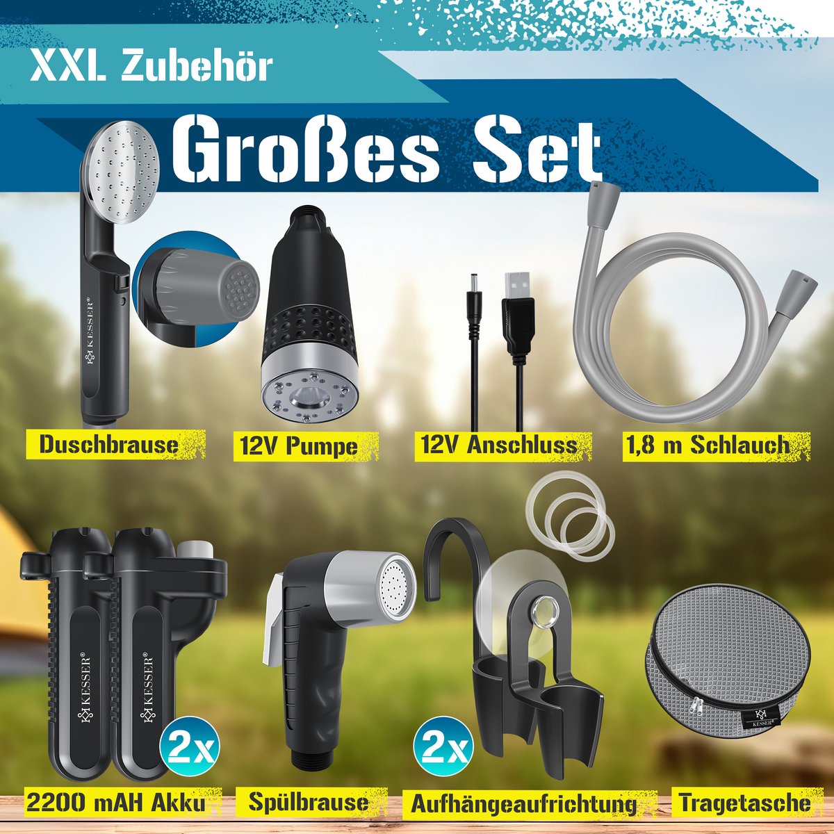KESSER® Campingdouche - Tuindouche - Mobiele douche - Zwart