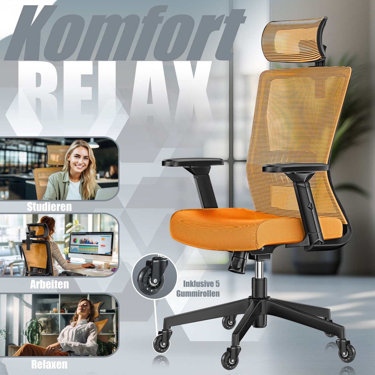 KESSER® Ergonomische Bureaustoel - Gamestoel - Office Chair - Oranje
