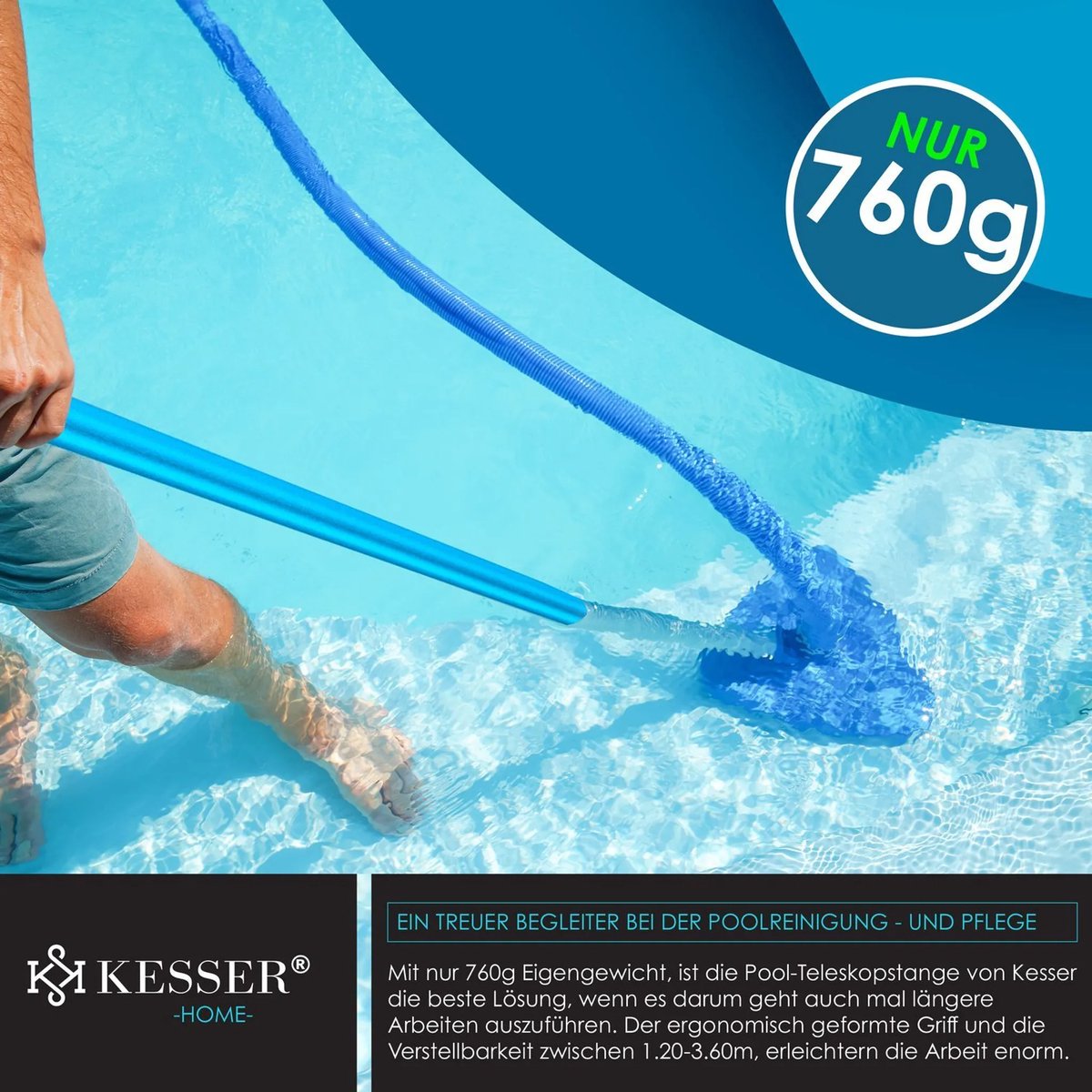 KESSER® Telescopische stang voor Zwembadnet - Verstelbaar 1,20m-3,60m