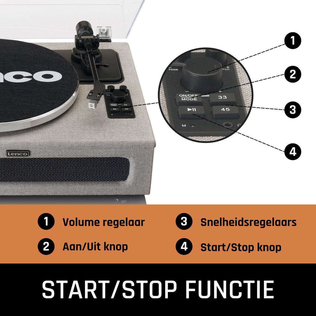 Lenco Platenspeler met Bluetooth - Vier ingebouwde Speakers 40W RMS - LS-440GY - Grijs •