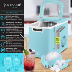 KESSER® Ijsblokjesmaker - Ijsblokjesmachine -12kg/24 uur - RVS - Blauw •