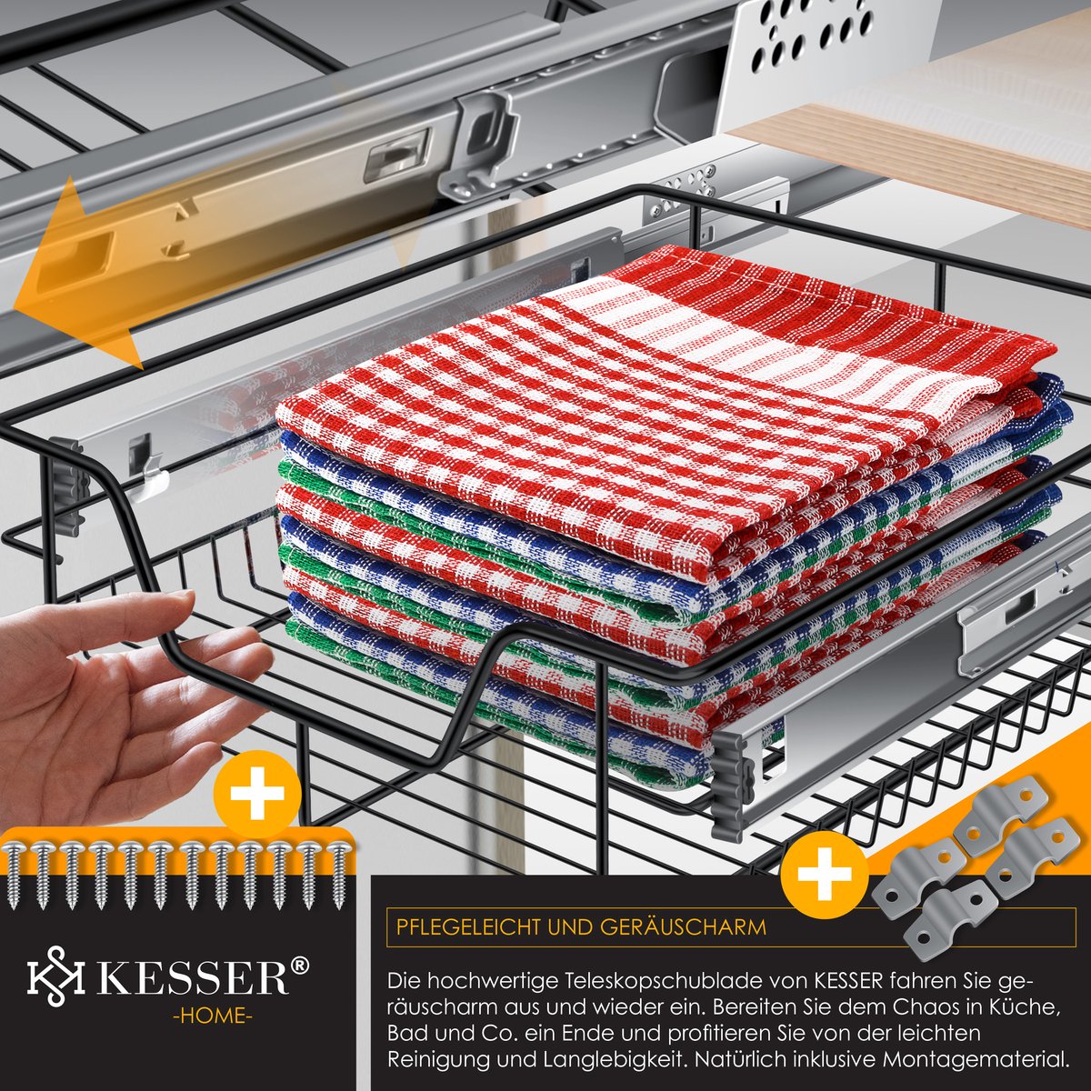 KESSER® Keukenlade / Telescopische lade / Keukenkast / Mand uittrekbaar / Kast uittrekbaar / Volledig uittrekbaar / Lade - 1x 50cm - Zwart